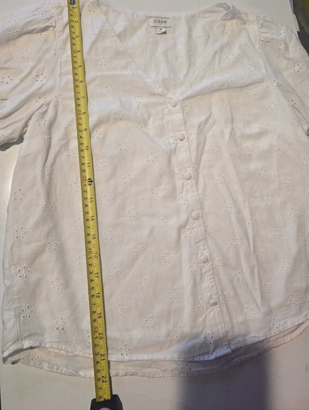White J.Crew button-down blouse all-over eyelet embroidery, V Neck Small - Picture 9 of 10